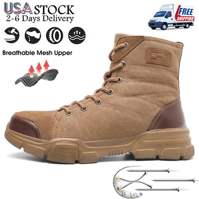#ad Mens Safety Footwear Army Boots High Top Steel Toe Work Boots Puncture Proof $47.42