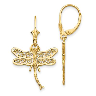 #ad 14k Yellow Gold Dragonfly Filigree Wings Leverback Earrings $269.99