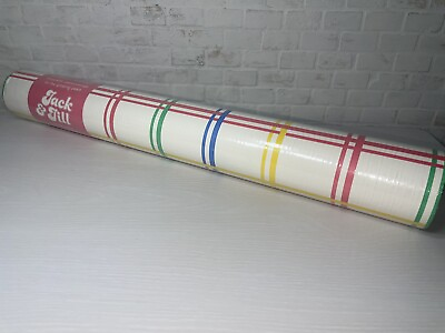 #ad Vtg Jack Jill Wallpaper Vinyl Plaid DOUBLE ROLL Scrubbable Prepasted Wall Cover $149.99