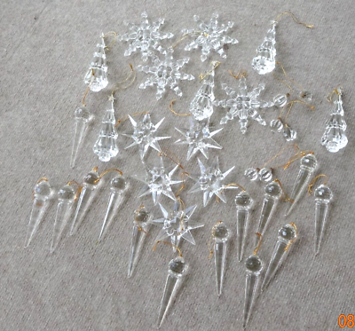 #ad Lot Of 31 Hard Plastic IciclesXmas TreesSnowflakesStars Christmas Ornaments $29.25