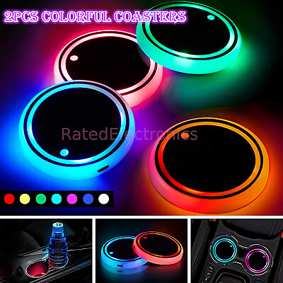 #ad 2 PCS Colorful Car Cup Holder LED USB Charging Mat Coaster Pad Changing Light US $9.10