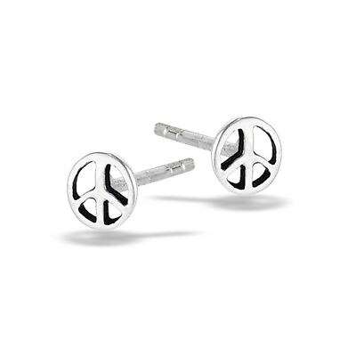 #ad Sterling Silver Small Peace Sign Stud Earrings 1 pair with butterfly bscks $9.99