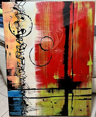 #ad Vincent Byrnes Acrylic On Canvas Mixed Media Abstraction W Bright Colors 24x31 $1550.00