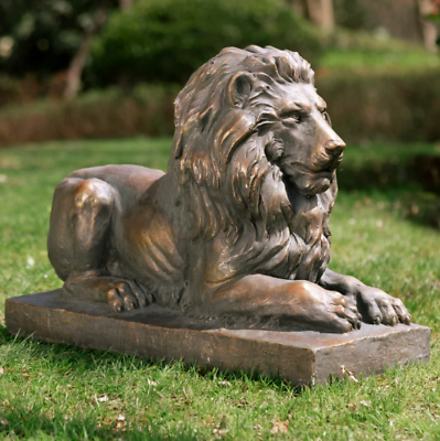 #ad Guardian Lion Garden Sculpture Entrance Statue Bronze Finish Door Regal Figurine $74.48
