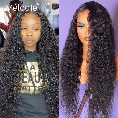 #ad Deep Wave 180Density 13X6 Transparent Lace Frontal Human Hair Water Curly Wigs AU $155.93