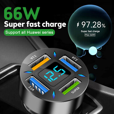 #ad 4 in 1 QC 3.0 4 Ports USB Phone Car Charger Adapter LED Display Fast Charging US $6.50