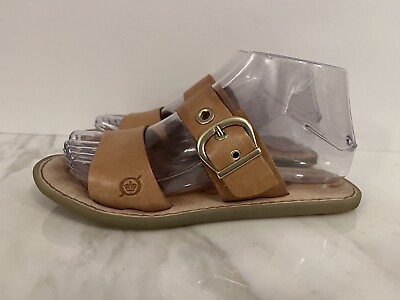 #ad Born Size 6 Sandals Slip On Slide Buckle Straps Flats Rubber Sole Tan Brown $18.40