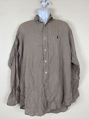 #ad Ralph Lauren Golf Tilden Men Size L Brown Micro Check Button Up Shirt Long Sleev $6.41