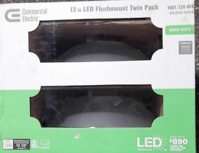 #ad NEW Commercial Electric 180Watt Brushed Nickel Integrated LED Flushmount 2 Pack $35.00