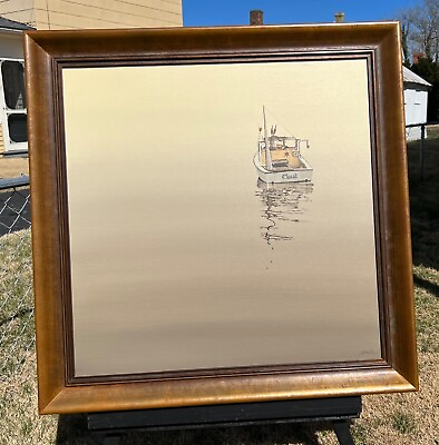 #ad Original Listed Marine Artist Jeff Sabol Connecticut 35x35 Boat Water Painting $4200.00