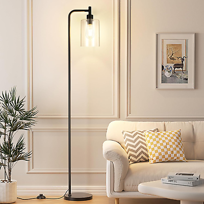 #ad Industrial Floor Lamp Glass Shade Black LED Bulbs Foot Pedal Switch Easy Assembl $71.97