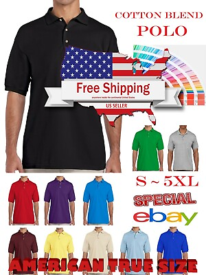 #ad Men#x27;s Polo Shirt Pre Shrunk Heavy Cotton Golf Sports Plain Jersey Pique T Shirt $10.48