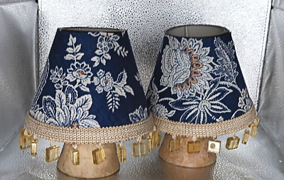 #ad Set 2 Cottage French Country Beaded Floral Fabric Metal Clip On Lamp Shades $21.99