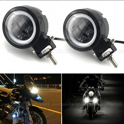 #ad 2x Blue Halo Angel Eye LED Spot Light Motorcycle Headlight Driving Fog Lamp $19.94