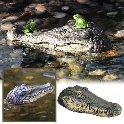 #ad Artificial Fake Crocodile Alligator Head Floating Foam Decoy Resin Garden Decor $23.99