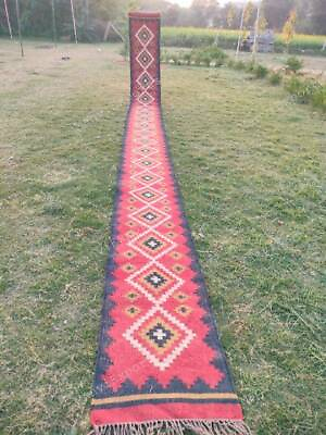 #ad Handmade Long Kilim Runner Rug Custom Hallway Jute Wool Carpets Geometric Mat $66.96