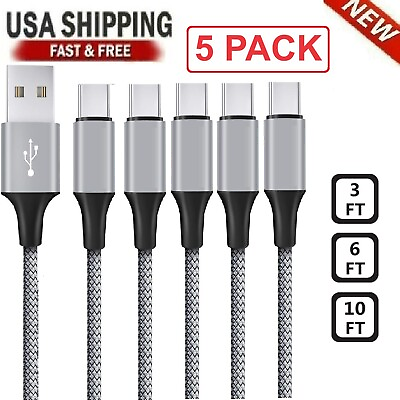 #ad #ad 5 Pack Braided USB C Type C Fast Charging Data SYNC Charger Cable Cord 3 6 10FT $15.99