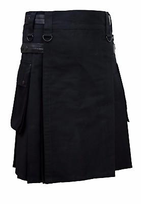 #ad Men Black Leather Straps Fashion Sport Utility Kilt Deluxe Kilt Adjustable Sizes $30.68