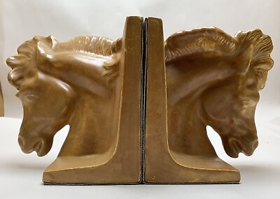 #ad Vtg Stallion Horse Head Western Ranch Bookends Painted Glazed Ceramic 5.5”x4.5” $45.00