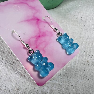#ad Cute Handmade Gummy Bear Earrings Gift Colourful Kawaii Sweets Haribo Blue $8.99