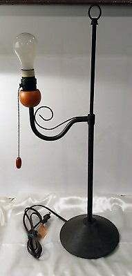#ad Lamp Brown Wrought Iron amp; Wood 28”High 2001 UNIQUE $38.25