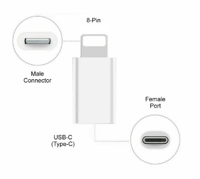 #ad LOT Type C to 8 Pin Adapter Charger Connector Converter Data Sync White USB C $1.99