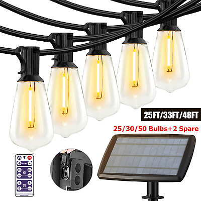#ad 25 33 48ft Solar Outdoor String Lights Waterproof Patio Lights w Remote Control $49.99