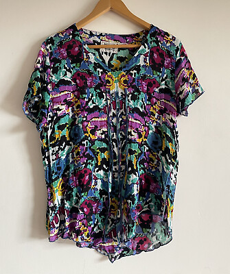 #ad DWIJ Ladies multi colour abstract pattern short sleeve casual top size 10 S V8 AU $14.97