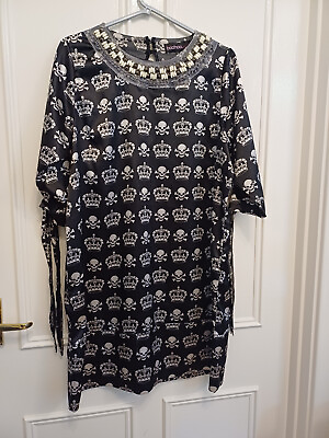 #ad Boohoo Black amp; White Skull amp; Crown Print Casual Tunic Dress Top UK 14 UR L GBP 10.50