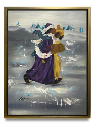 #ad NY Art Original Oil Painting of Winter Walk on Canvas 12x16 Framed $142.00