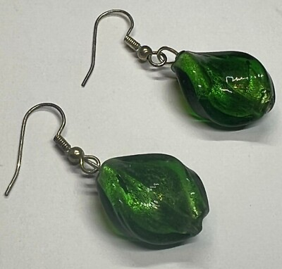 #ad Handmade glass lampwork emerald green twisted bead Earrings 10 pairs $5.00