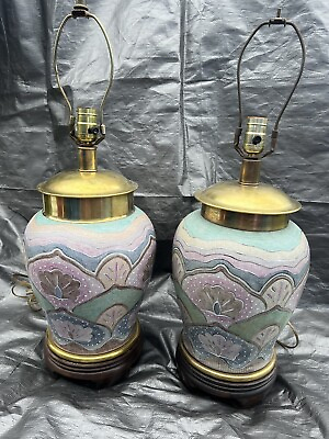 #ad #ad Pair of Vintage Frederick Cooper Chinoiserie Ceramic Brass Table Lamps Vintage $400.00