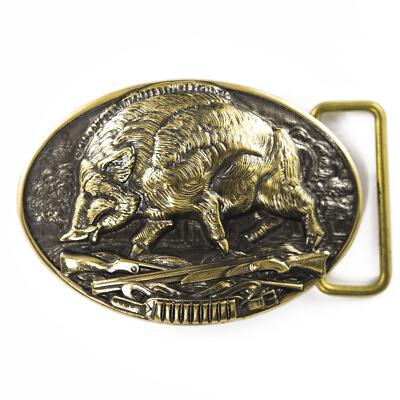 #ad Belt buckle Wild boar hunting Hunting belt Solid brass buckle $56.05