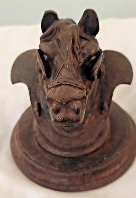 #ad POT cast iron of a riding Horse bust with blinders colour. brown 5#x27;#x27;X4.2#x27;#x27; $700.00
