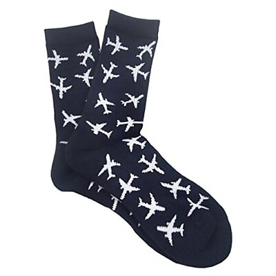 #ad Twin Jets Pattern Aviation Themed Premium Crew Socks One Size Navy With White $21.93