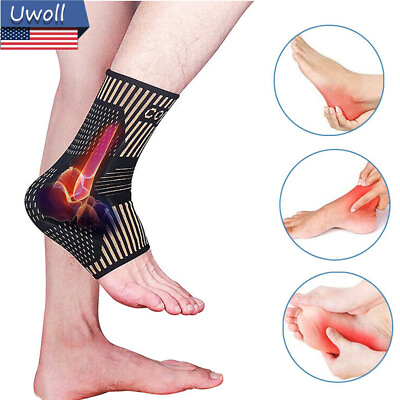 #ad Copper Ankle Brace Compression Sleeve Support Socks Foot Fasciitis Pain Relief $4.90