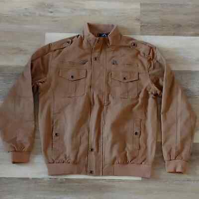 #ad NWOT Outdoor Jacket Brown Moto Style Full Zip Jacket 100% Cotton Size L $29.99