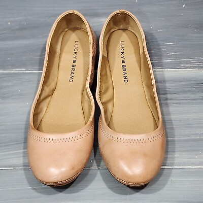 #ad Lucky Brand Ballerina Flat Emmie Shoes Size 6 Leather Latte Round Toes $25.99