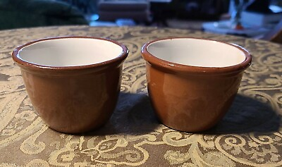 #ad 2 MATCHING ANTIQUE BROWN AND WHITE CUSTARD CUPS $14.77