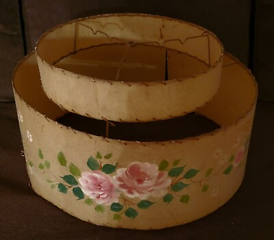 #ad Vintage MCM Fiberglass 2 Tier Whip Stitch Lamp Shade With Rose Flowers 19quot; x 10quot; $145.00