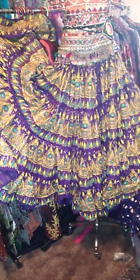 #ad GOLDS AND PURPLES SPARKLE ATS TRIBAL SPARKLE PRINT GYPSY Skirt 25 Yards 36quot; $129.99