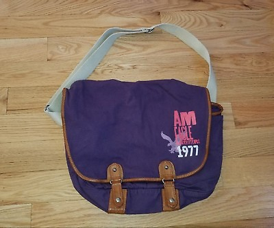 #ad Vintage AMERICAN EAGLE Purple Canvas Messenger Bag $19.77