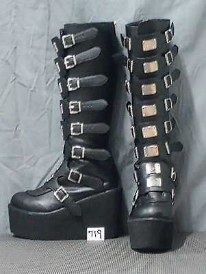 #ad Gothic Rave Boots Knee High Womens 8 1 2 To 9 ? Black Buckles Punk Fake Leather $50.88