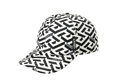 #ad Versace Unisex Logo Print White Black Baseball Cap Hat Size 57 $149.99