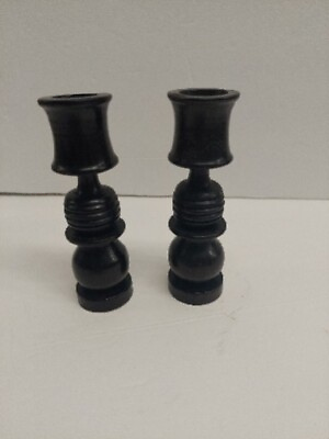 #ad Handcrafted Pair Wooden Candlesticks Holders Retro Farmhouse Dark Apprx 5 inches $13.00