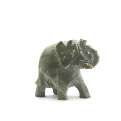 #ad Hand Carved Stone Elephant Figurine Green Trunk up $9.99