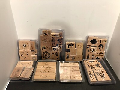 #ad Stamping Up Wooden Mounted Rubber Stamp Lot Bulk Retired Crafting Vintage $79.99