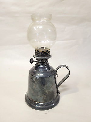 #ad Wallace Silverplate CIGAR LIGHTER Hand Finger Oil Lamp with Glass Shade Chimney $49.00