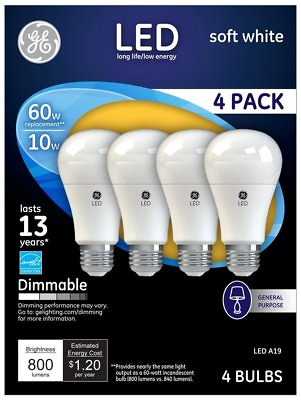 #ad 4 GE Lighting 67615 Dimmable LED Soft White Light Bulb 10 Watt 60 W replacement $9.99
