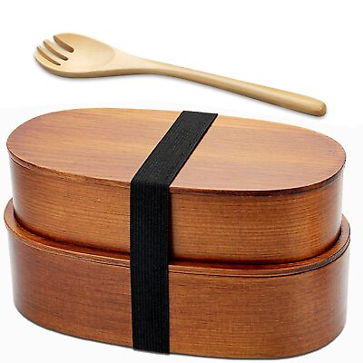 #ad Japanese Bento Box Lunch Boxes Japanese Double Layer Natural Wooden Bento B... $41.39